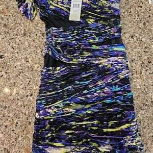BCBG MAXAZRIA RUNWAY One Shoulder Ruched Mutlicolor  NWT $ 378 Size XXS